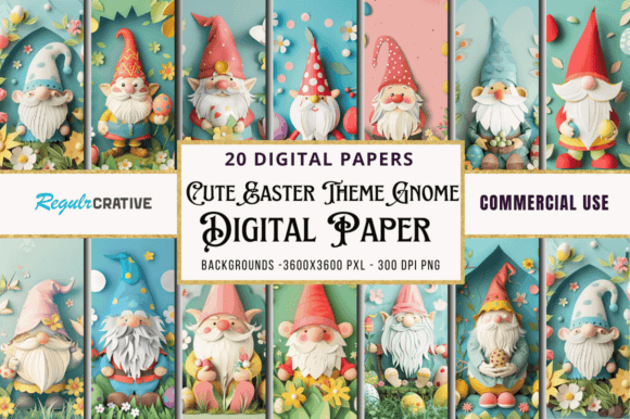 Download Cute Easter Theme Gnome Paper Bundle - Easter Collection