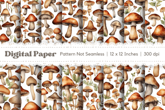 Download 16 Watercolor Vintage Mushroom Pattern - Mushroom pattern Collection