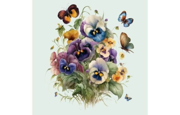 Download Watercolor Bouquet Pansy Flowers - Watercolor bouquet Collection