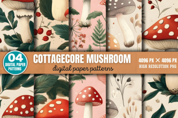 Download Cottagecore Mushroom Pattern - Mushroom pattern Collection