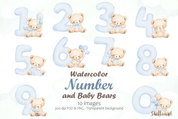 Download Watercolor Number and Baby Bears - Number Collection