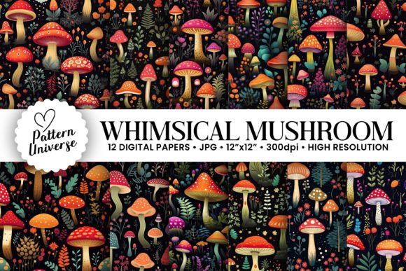Download Whimsical Mushroom Pattern Digital Paper - Mushroom pattern Collection