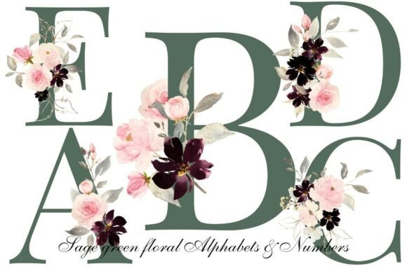 Download Sage Green Floral Alphabet &amp; Number PNG - Number Collection