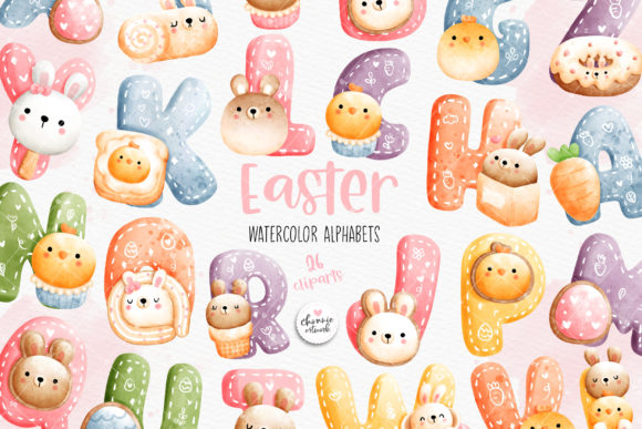 Download Watercolor Easter Alphabet, Rabbit Fonts - Easter Collection