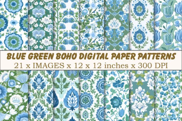 Download Boho Digital Paper Patterns Blue Green - Boho digital paper Collection
