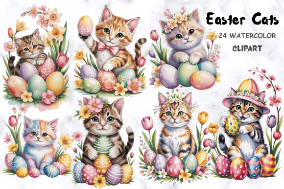 Download Watercolor Easter Cats Clipart - Easter Collection