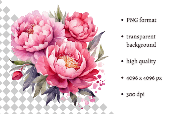 Download Watercolor Bouquet of Pink Peonies PNG - Watercolor bouquet Collection
