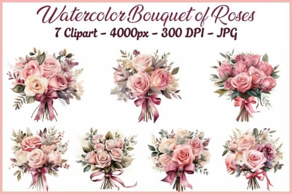 Download Watercolor Bouquet of Roses - Clipart - Watercolor bouquet Collection