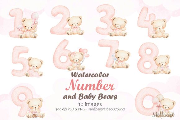 Download Watercolor Number and Baby Bears - Number Collection