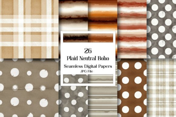 Download Plaid Neutral Boho Digital Paper Pack - Boho digital paper Collection