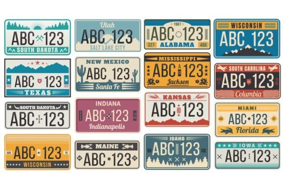 Download Car Number License Plate. Retro USA - Number Collection