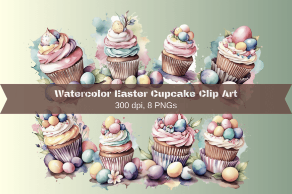 Download Watercolor Easter Cupcake Clipart - Easter Collection