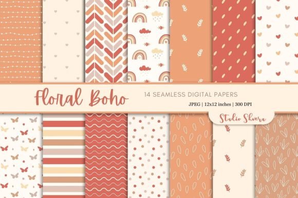 Download Floral Boho Digital Paper Pack - Boho digital paper Collection