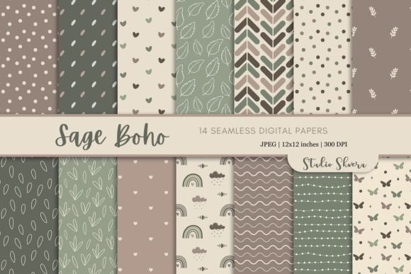 Download Sage Boho Digital Paper Pack - Boho digital paper Collection