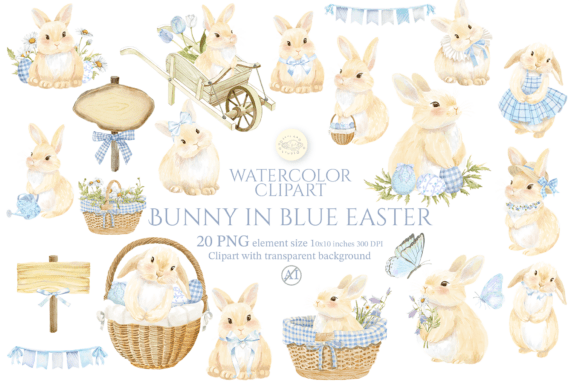 Download Watercolor Bunny in Blue Easter - Easter Collection