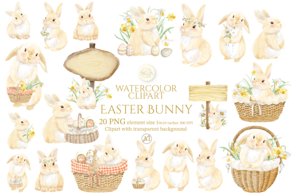 Download Watercolor Easter Bunny Clipart Set - Easter Collection