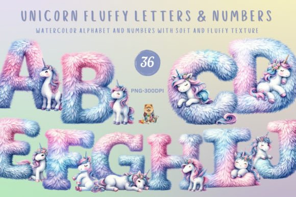 Download Watercolor Unicorn Fluffy Letters Number - Number Collection