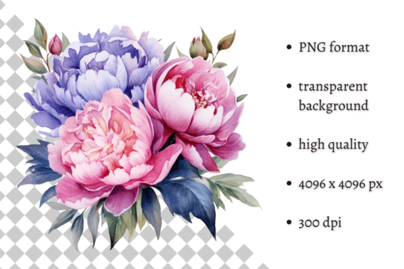Download Watercolor Bouquet of Pink Peonies PNG - Watercolor bouquet Collection